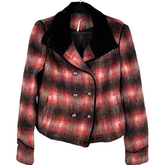 Free People Buffalo Shadow Plaid Wool Moto Military Jacket Small - Picture 2 of 15